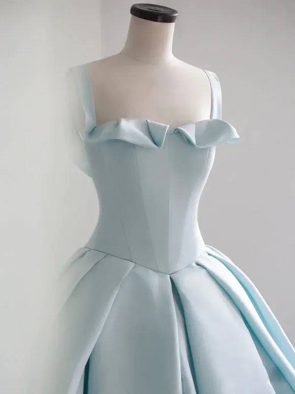 Light Blue Satin Long Ball Gown Quinceanera Dresses