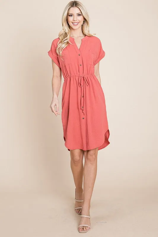 Light Red Summer Button Down Dress