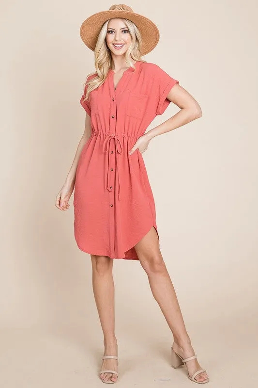 Light Red Summer Button Down Dress