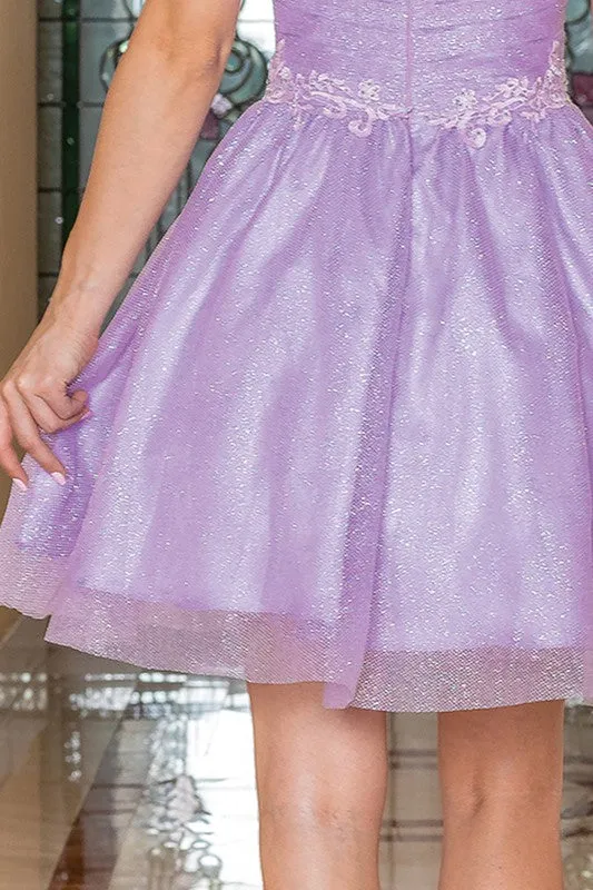 Lilac Sleeveless Shoulder Straps Short Dress