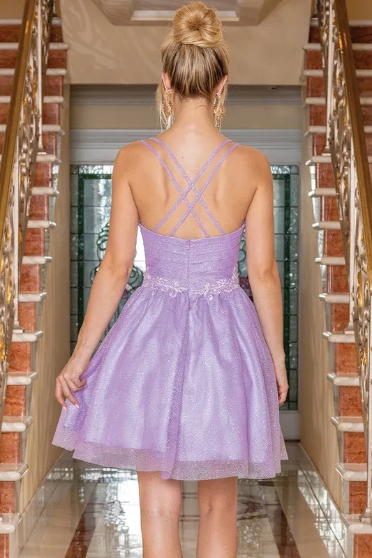 Lilac Sleeveless Shoulder Straps Short Dress