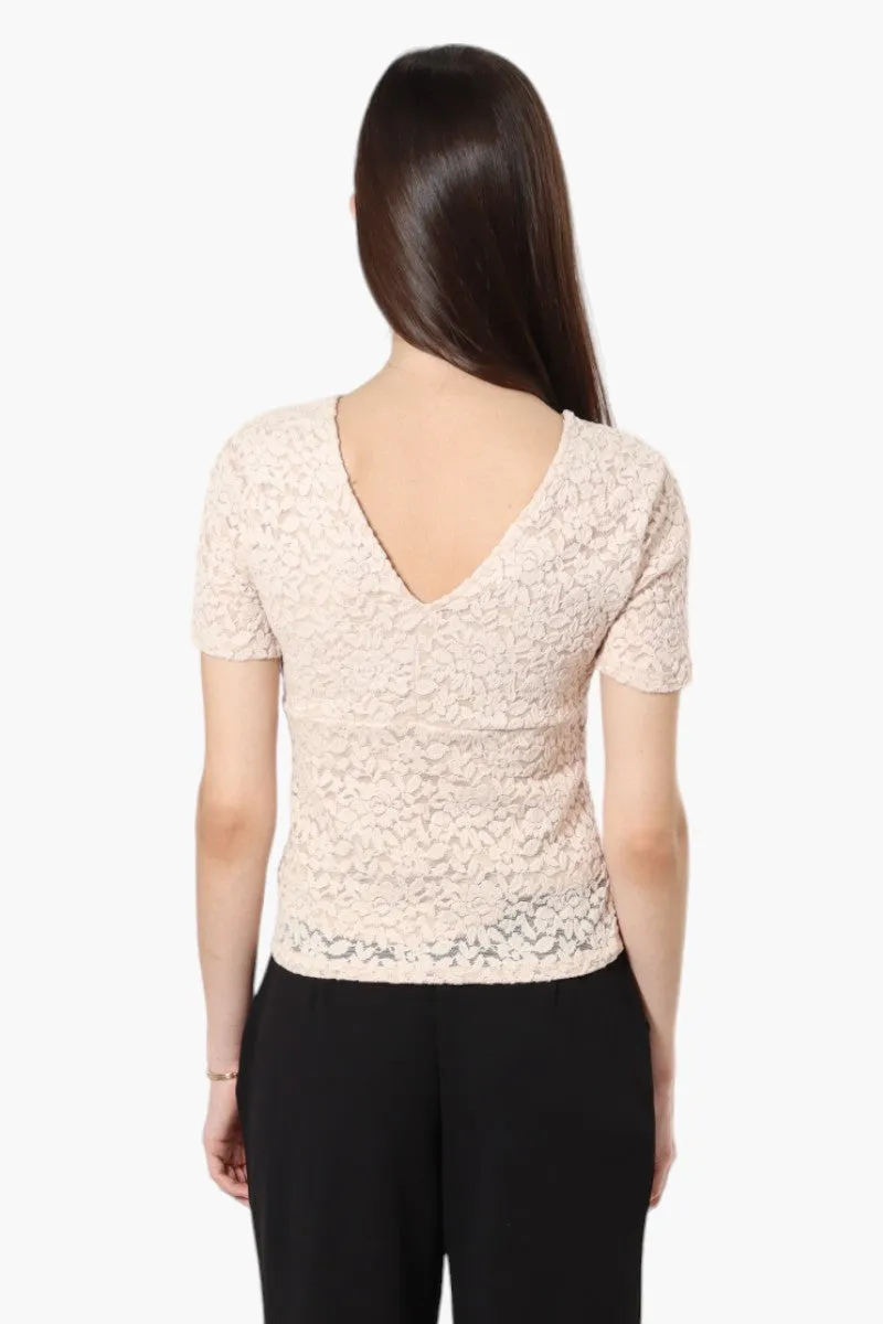 Limite Lace V-Neck Short Sleeve Shirt - Blush