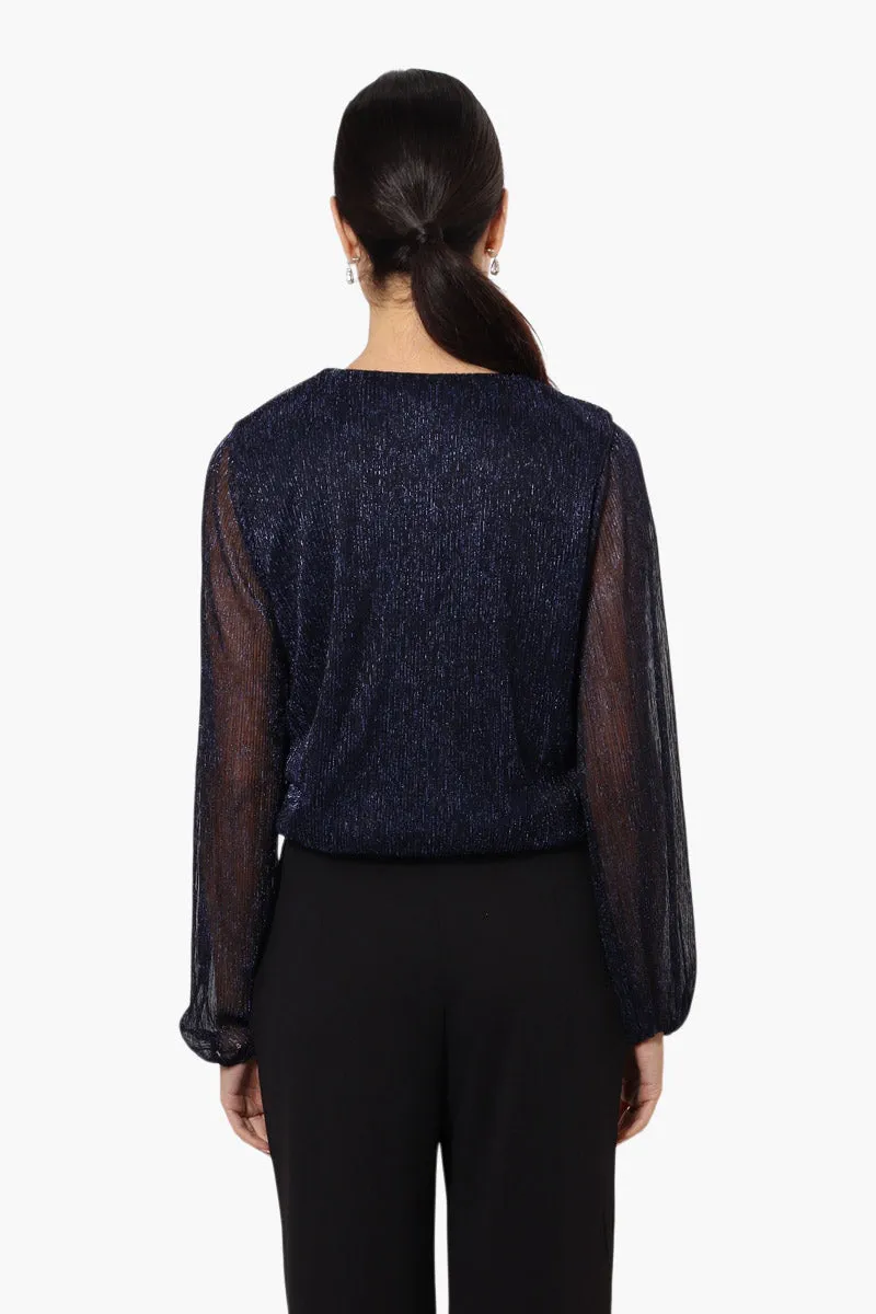 Limite Sheer Sleeve Lurex Blouse - Navy