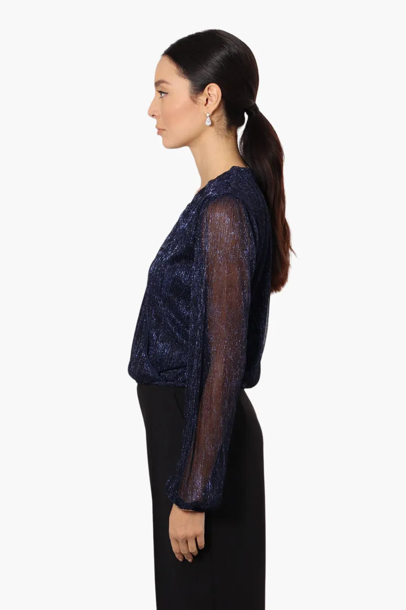 Limite Sheer Sleeve Lurex Blouse - Navy