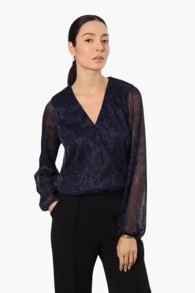 Limite Sheer Sleeve Lurex Blouse - Navy