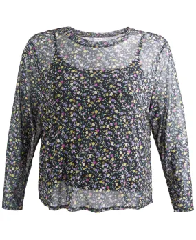 Love Fire Trendy Plus Size Long-Sleeved Printed Mesh Top