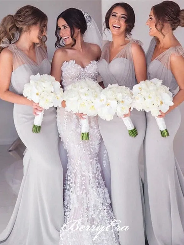 Lovely Long Mermaid Light Grey Bridesmaid Dresses