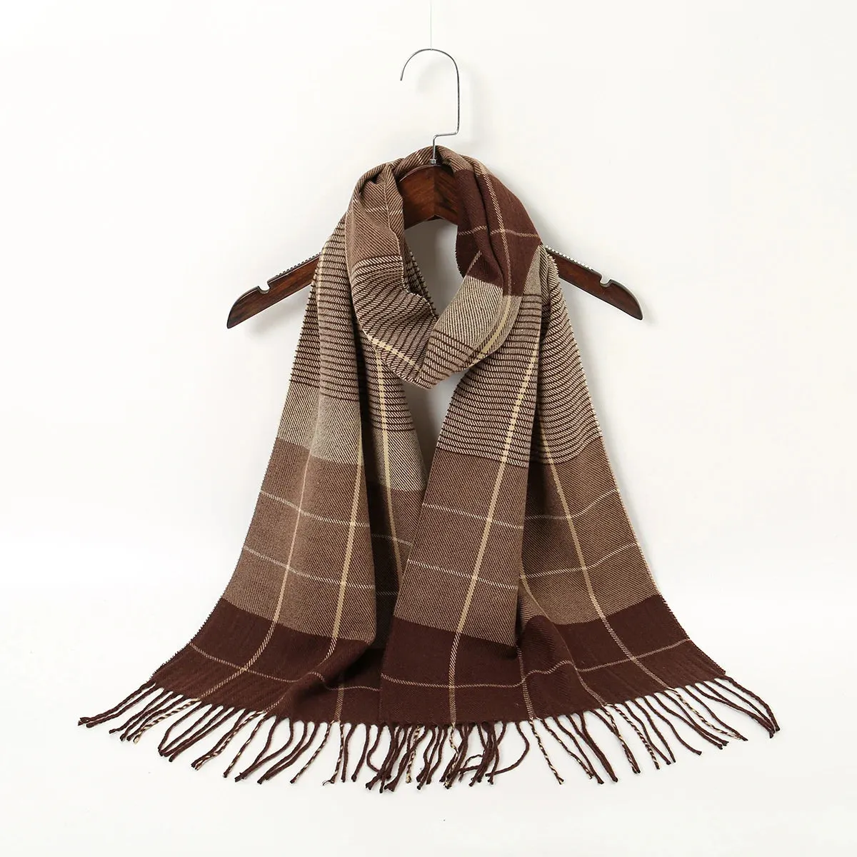 Luxury Plaid Print Warm Travel Cashmere Winter Pashmina Long Casual Scarf