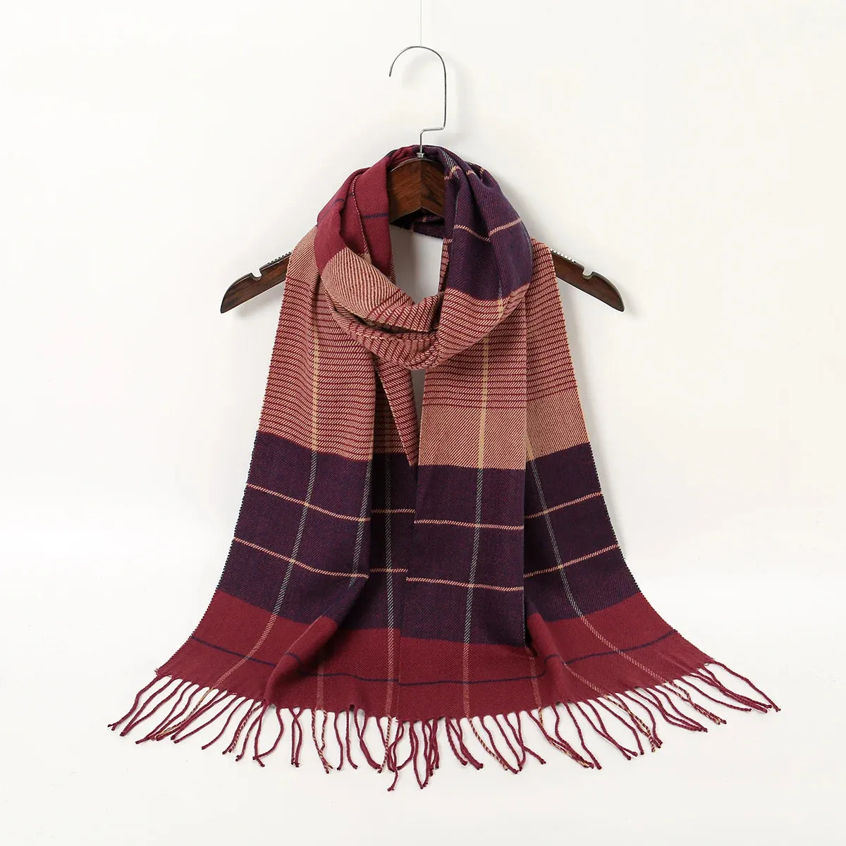 Luxury Plaid Print Warm Travel Cashmere Winter Pashmina Long Casual Scarf