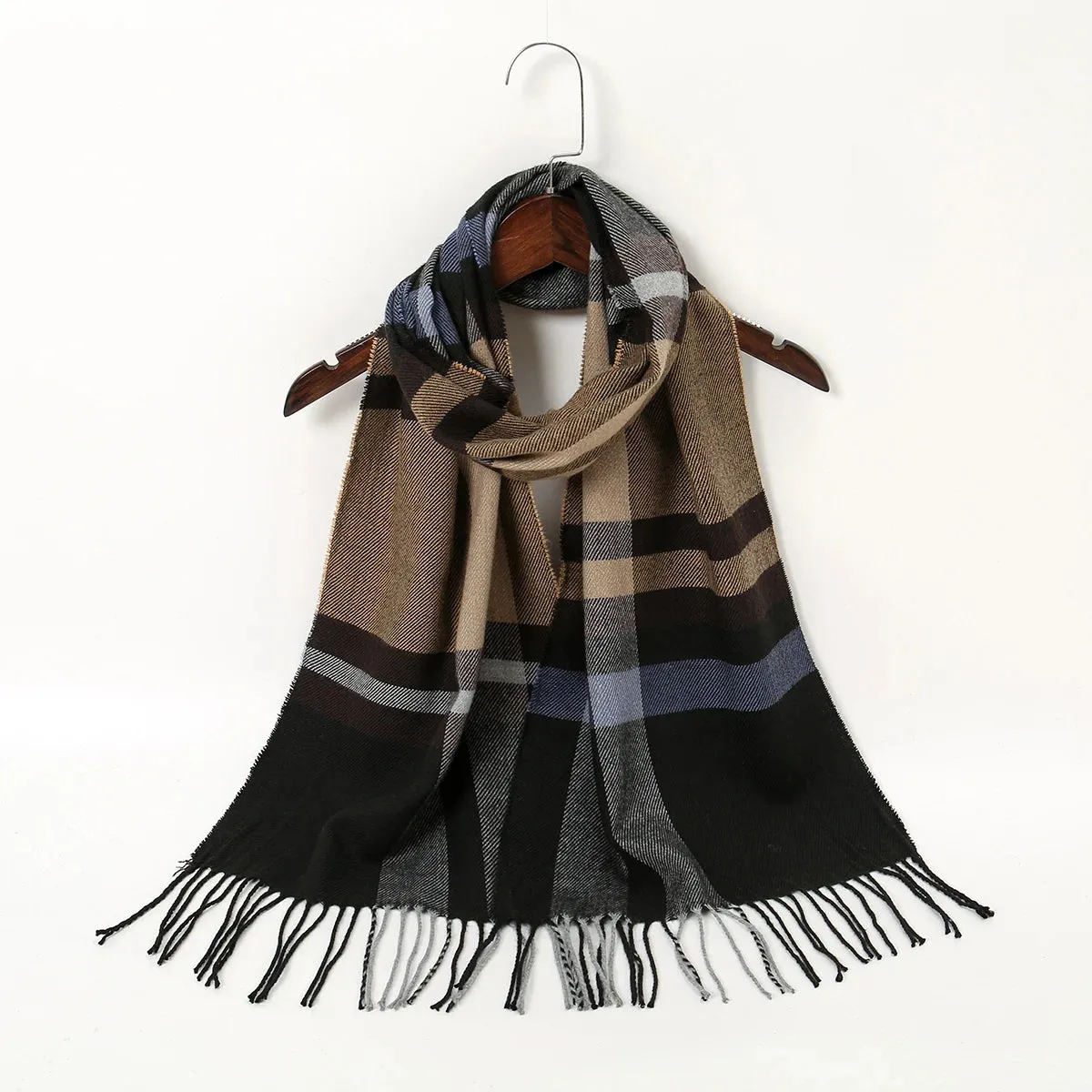 Luxury Plaid Print Warm Travel Cashmere Winter Pashmina Long Casual Scarf