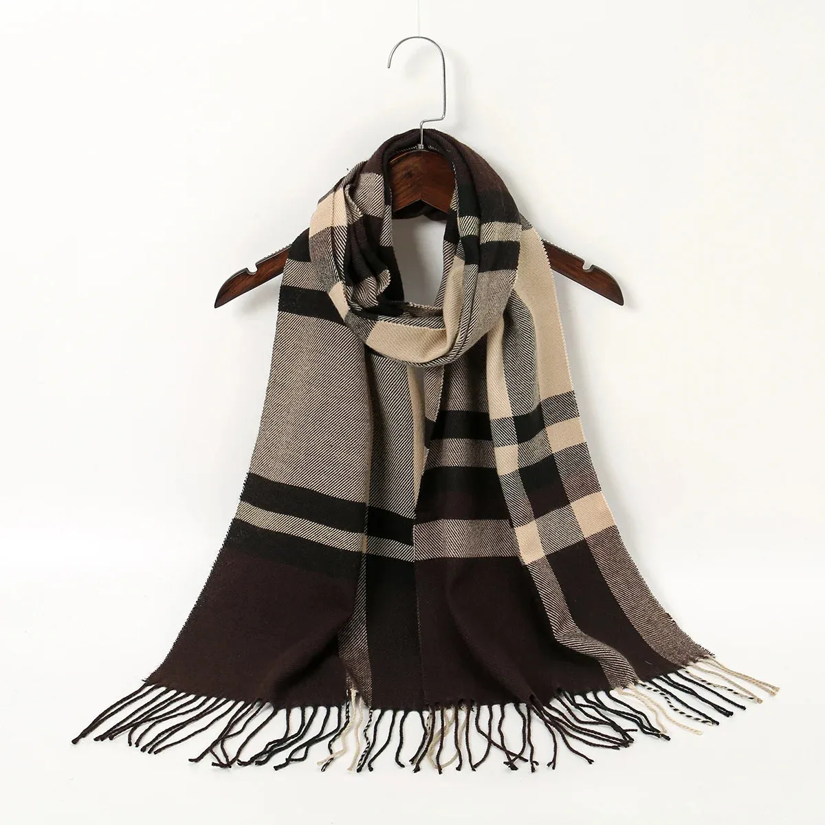 Luxury Plaid Print Warm Travel Cashmere Winter Pashmina Long Casual Scarf