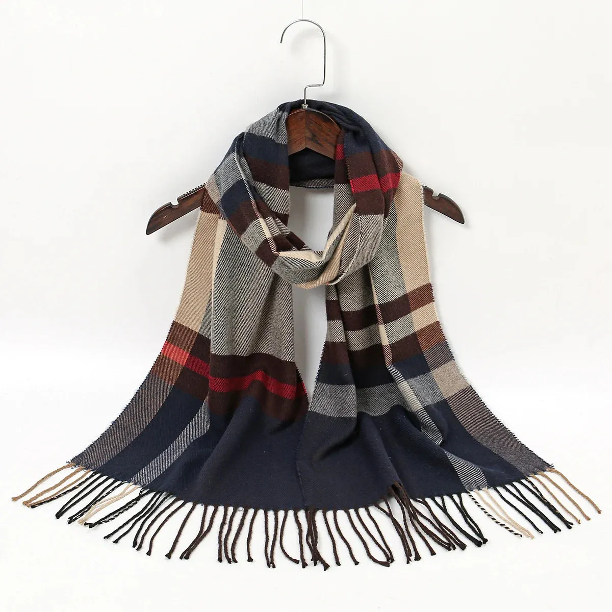 Luxury Plaid Print Warm Travel Cashmere Winter Pashmina Long Casual Scarf