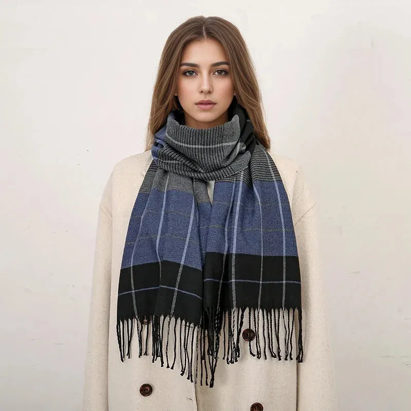 Luxury Plaid Print Warm Travel Cashmere Winter Pashmina Tassel Long Casual Scarf