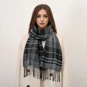 Luxury Plaid Print Warm Travel Cashmere Winter Pashmina Tassel Long Casual Scarf