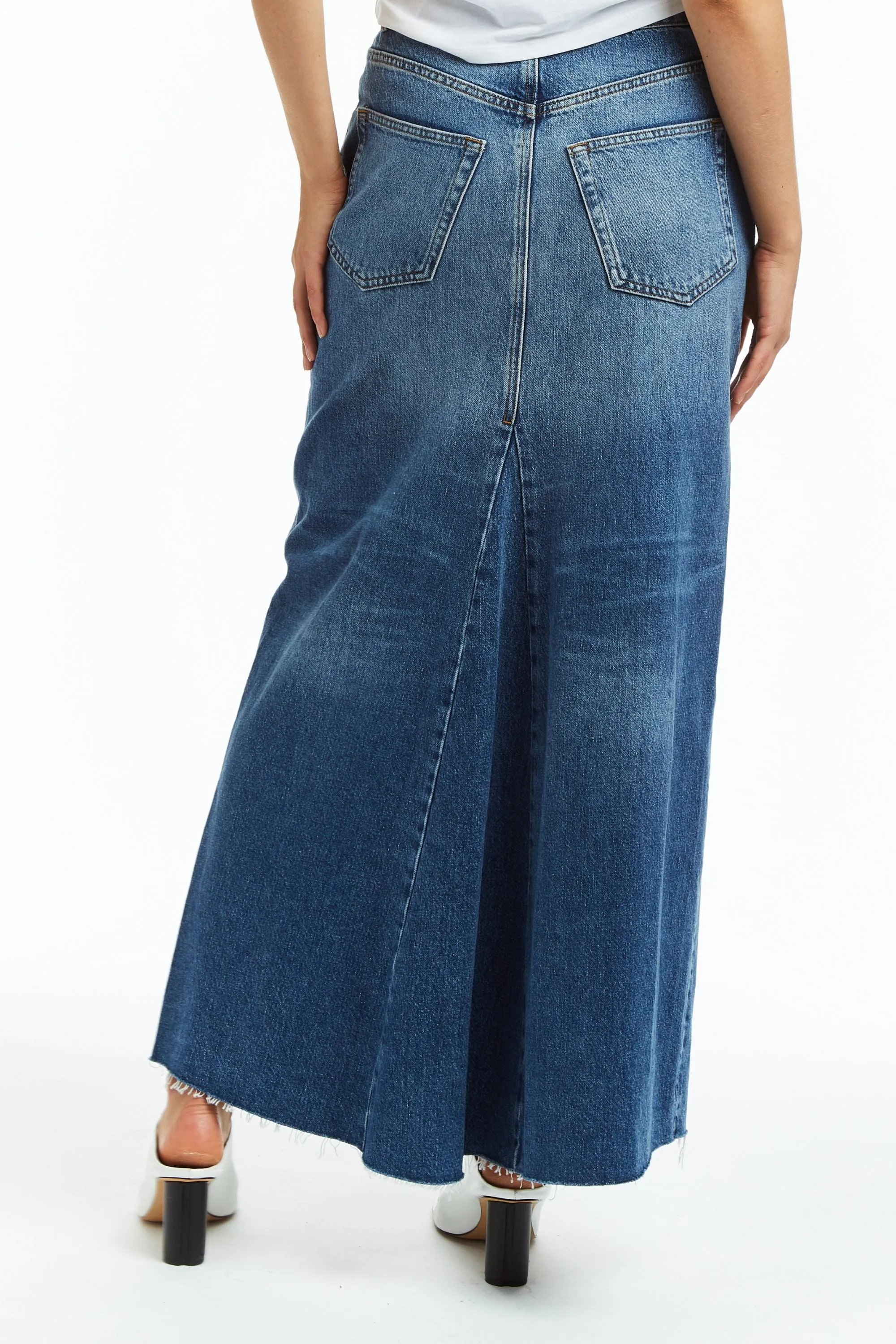 Maxi Denim Skirt With Front Slit