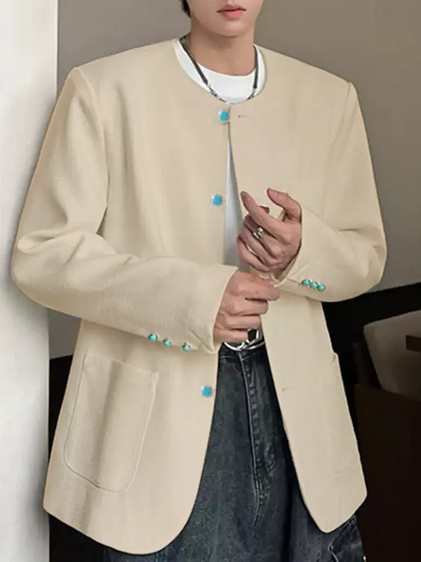 Mens Button Color-Block Long-Sleeve Blazer SKUK92892