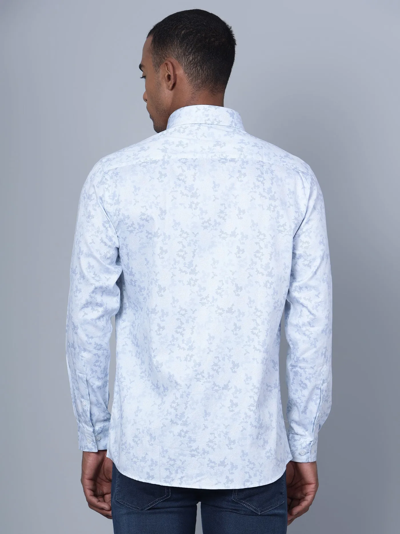 Men's Sky Blue Party Abstract Print Full Sleeve Shirt