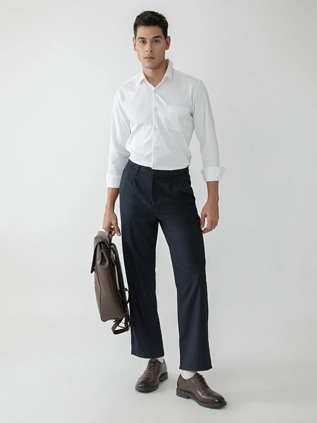 Navy Plain Smart Trousers