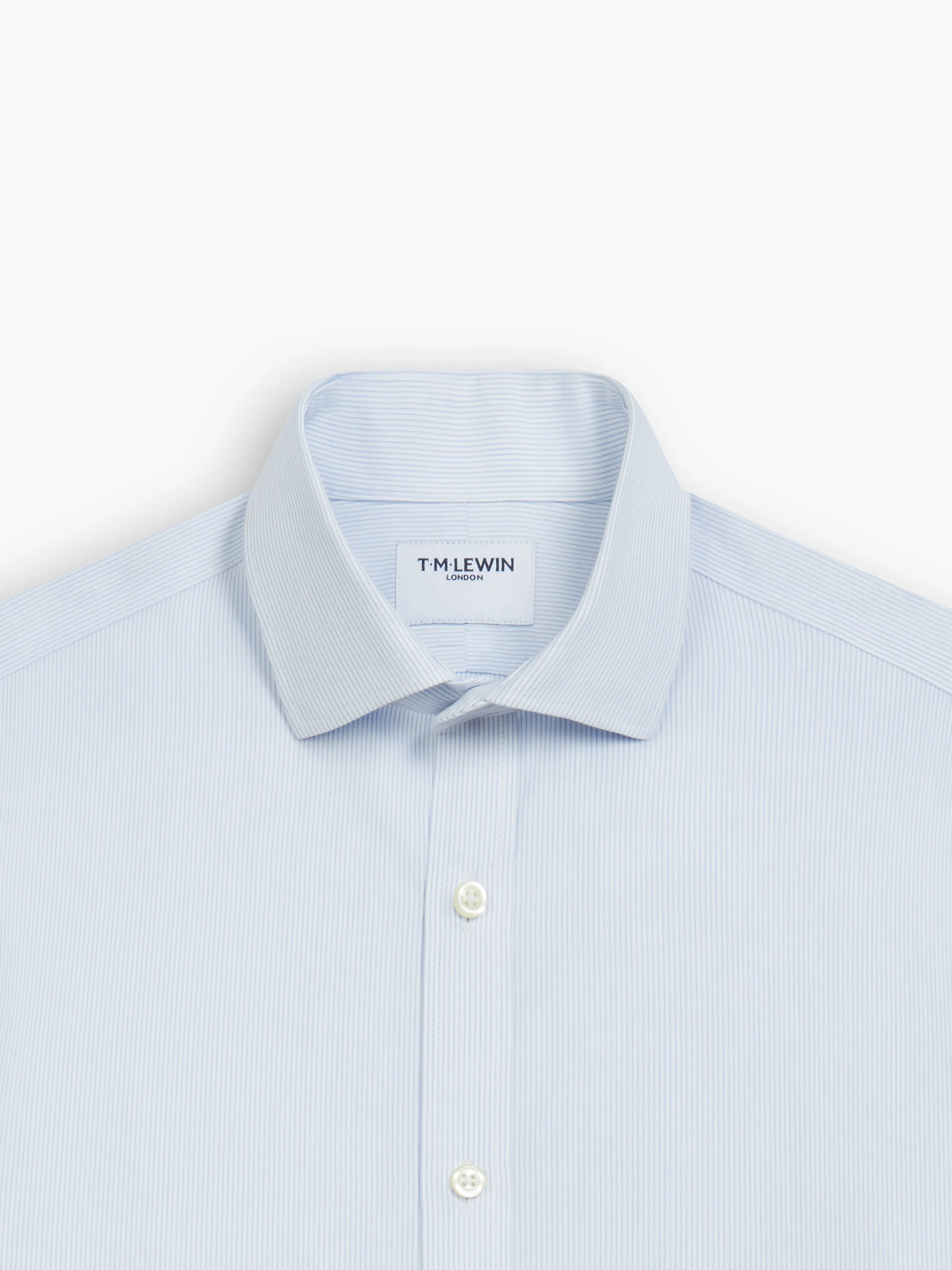 Non-Iron Blue Mini Stripe Poplin Fitted Single Cuff Classic Collar Shirt