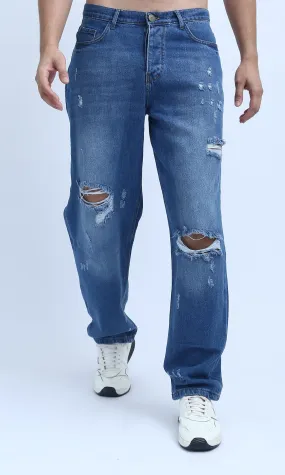 O199301 Fashionable Cotton Ripped Jeans - Jeans Blue