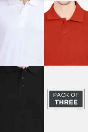 Pack Of 3 Polo T-Shirts White Black and Brick Red for Men