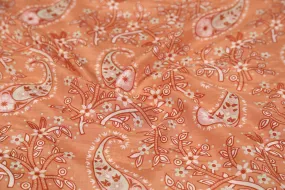 Peach Paisley Printed Muslin Viscose Blend Fabric