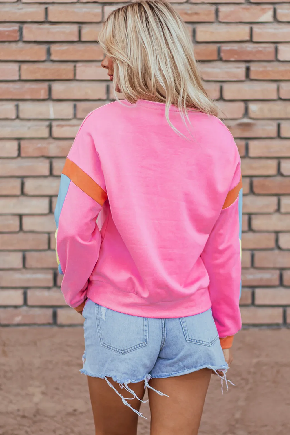 Pink Candy Colorblock French Terry Top