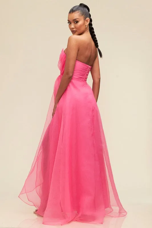 Pink Organzza V Neckline Maxi Dress