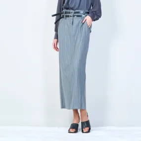 Pinstripe midi pencil skirt with double belt wholesale