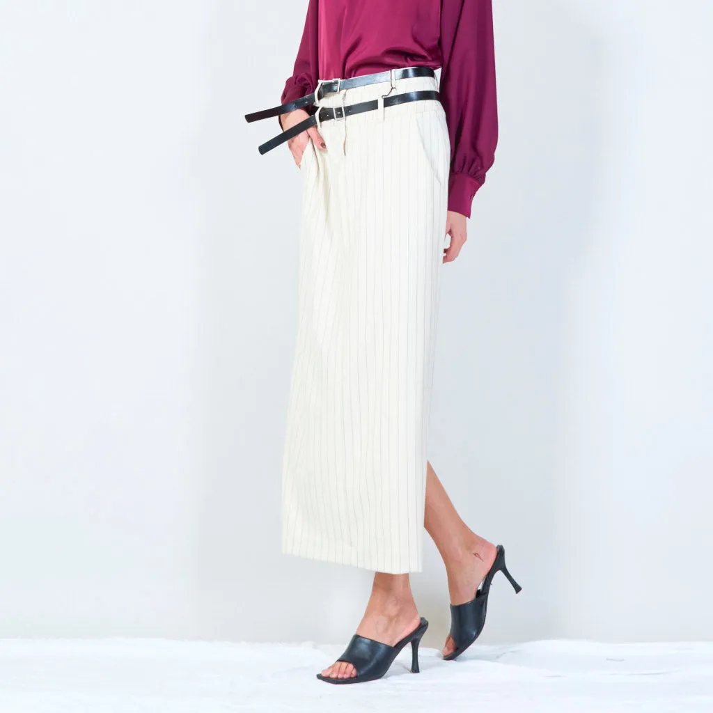 Pinstripe midi pencil skirt with double belt wholesale