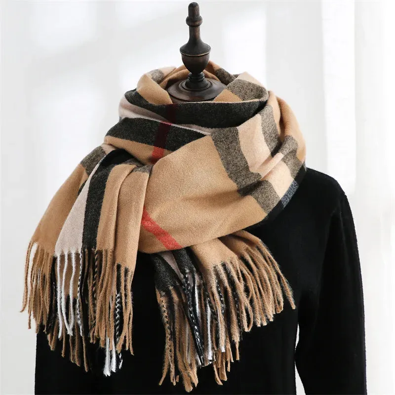 Plaid Mid-length Imitation Cashmere Warm Autumn Winter Scarf