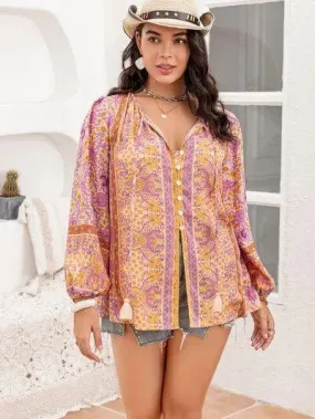 Plus Size Fashion: Tie Neck Tassel Blouse