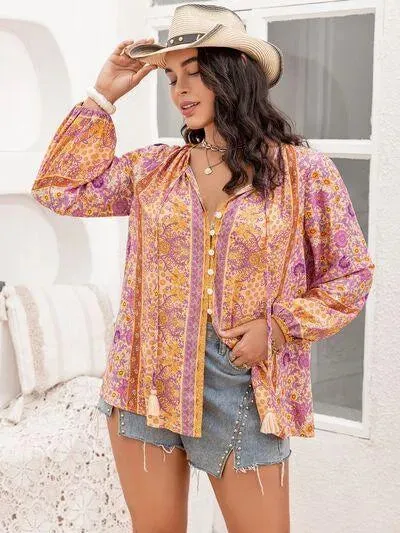 Plus Size Fashion: Tie Neck Tassel Blouse