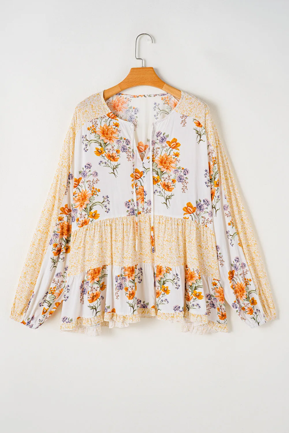 Plus Size Floral Print V Neck Blouse