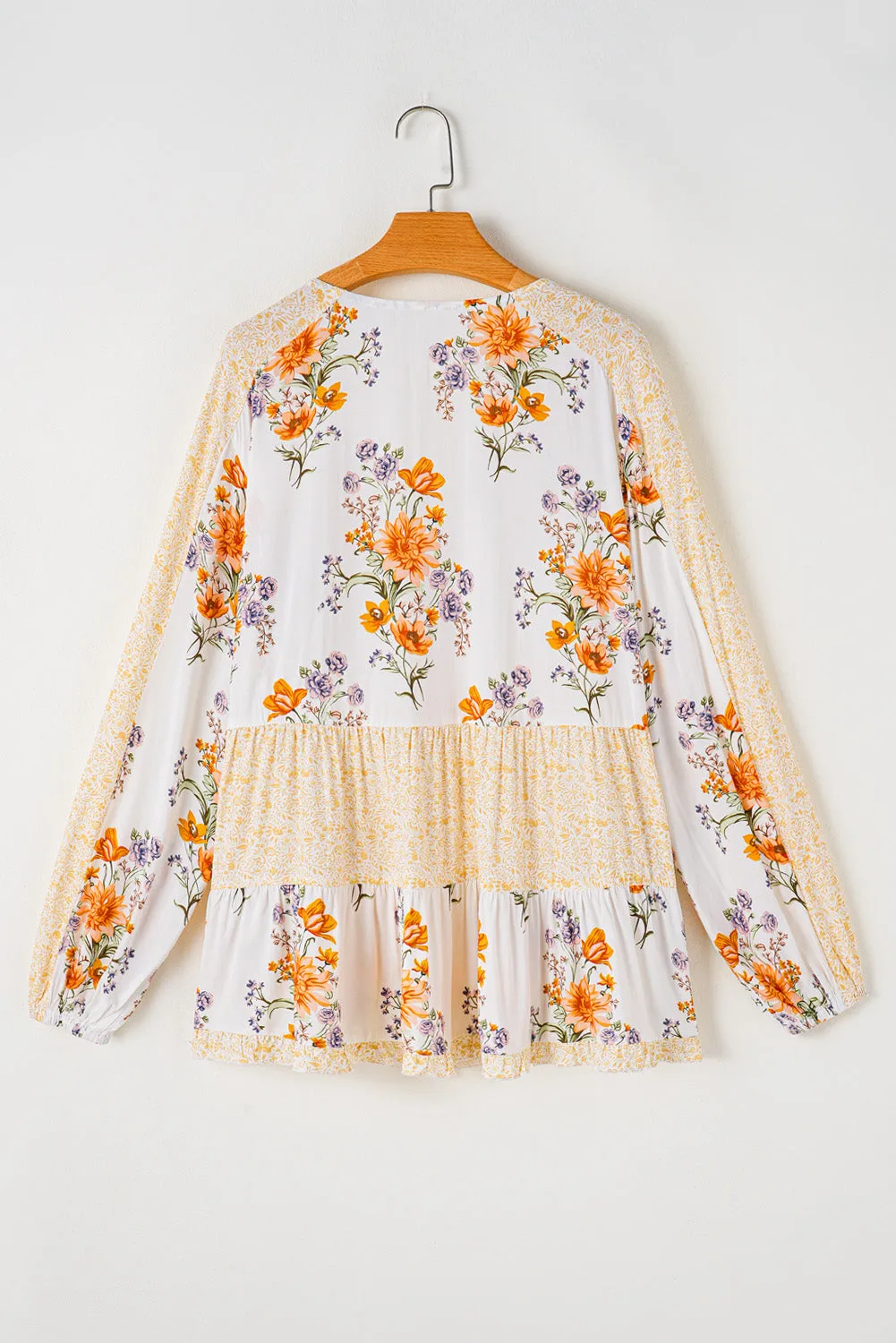 Plus Size Floral Print V Neck Blouse