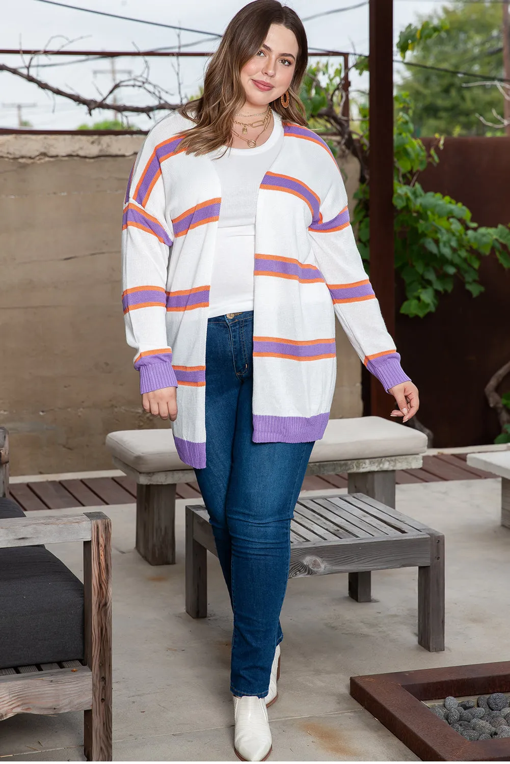 Plus Size Striped Sweater Cardigan