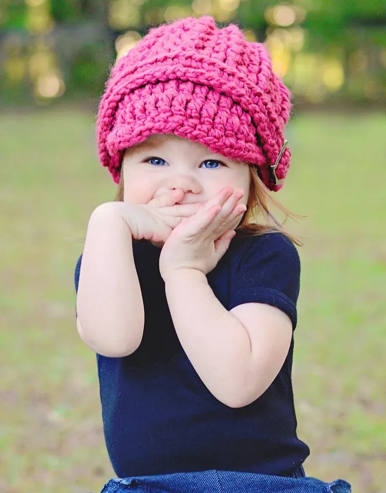 Raspberry pink buckle beanie winter hat