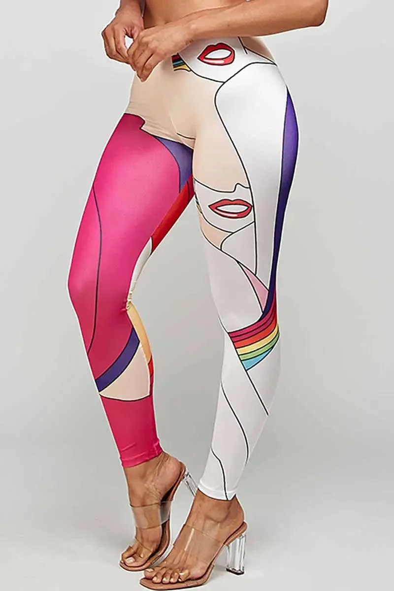 Red Lips Pink Multi Leggings