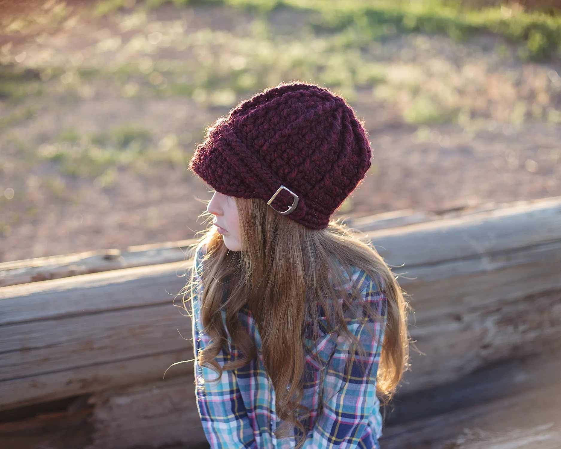 Red wine buckle beanie winter hat