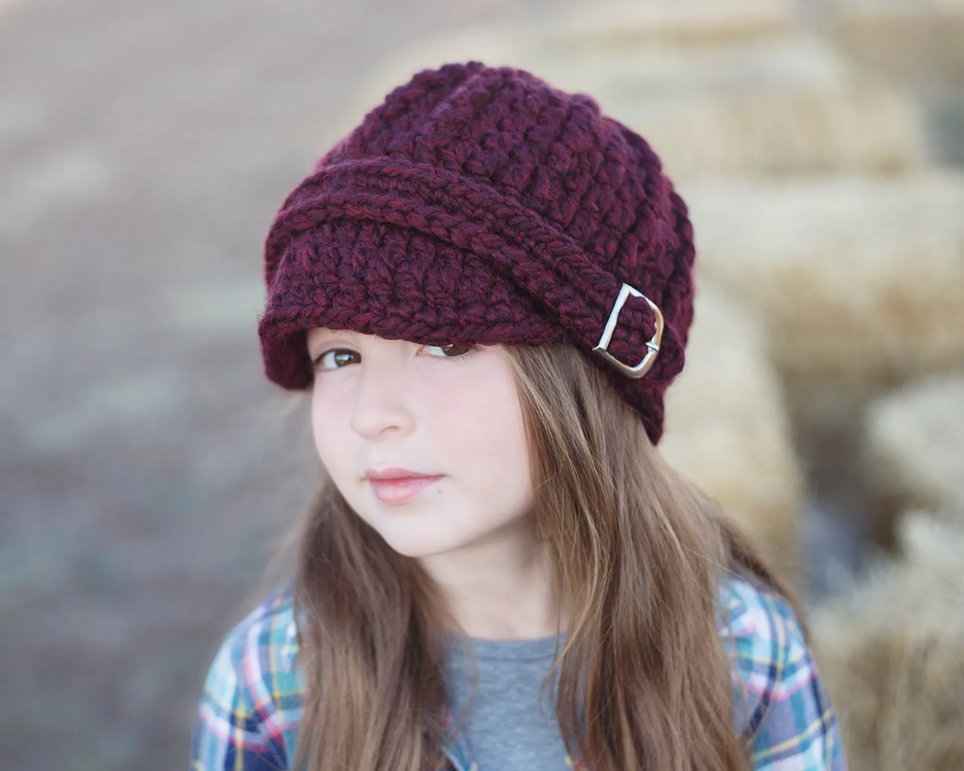 Red wine buckle beanie winter hat