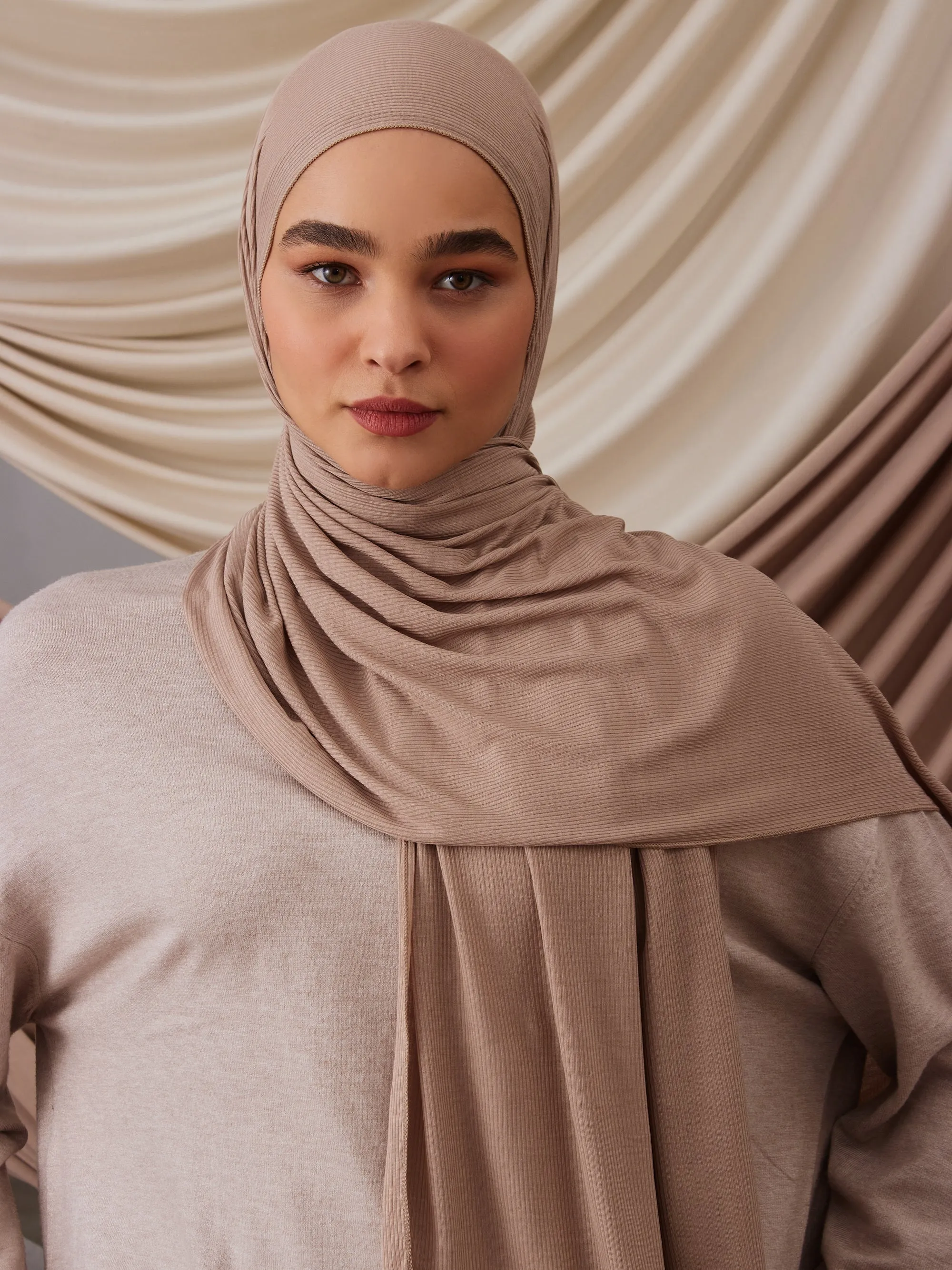 Ribbed Jersey Hijab Warm Sand