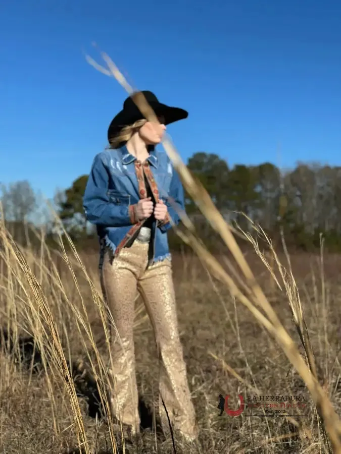 ROCK&ROLL Gold Cheetah Print Flare Jeans