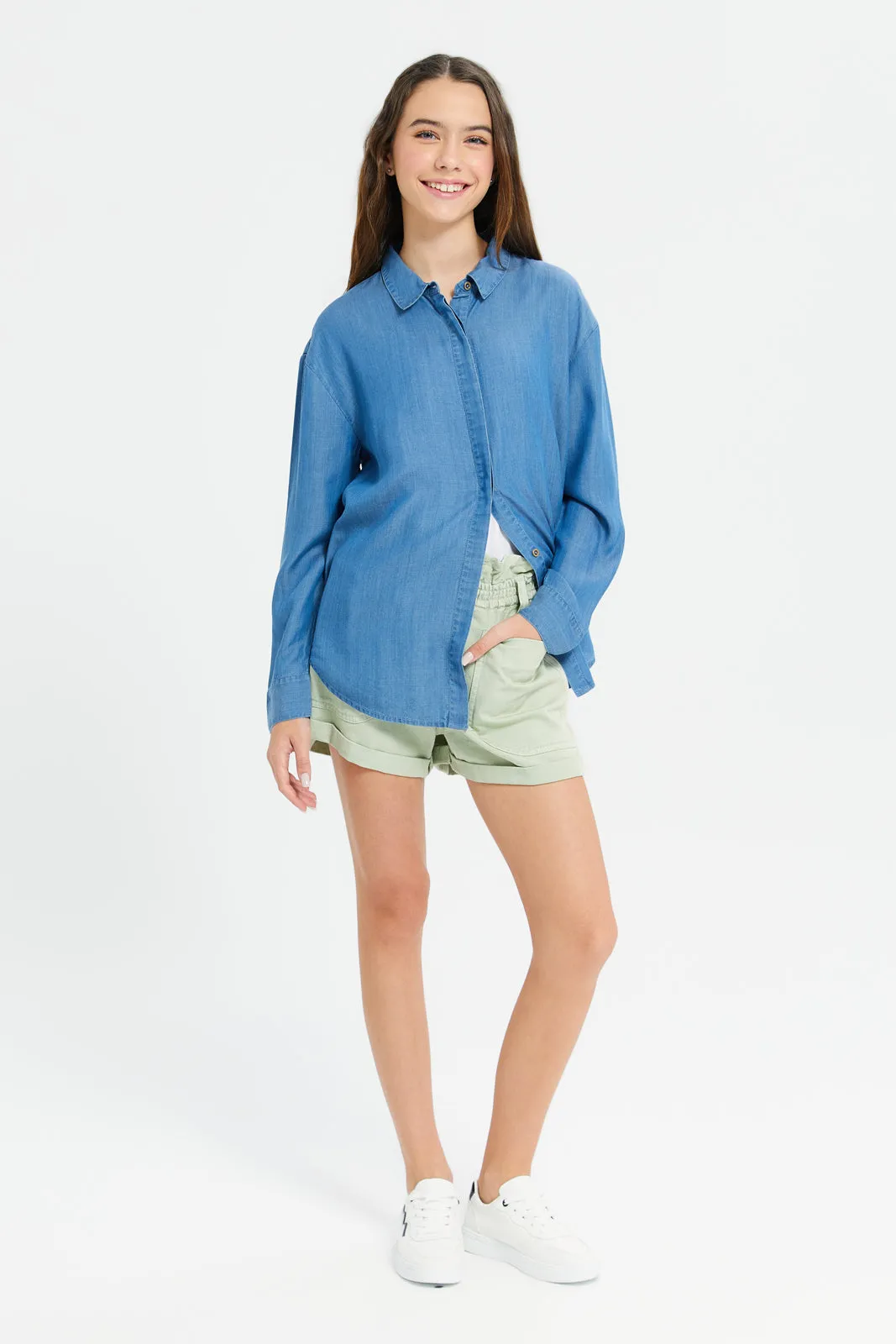 Senior Girls Blue Oversize Collared Shirt