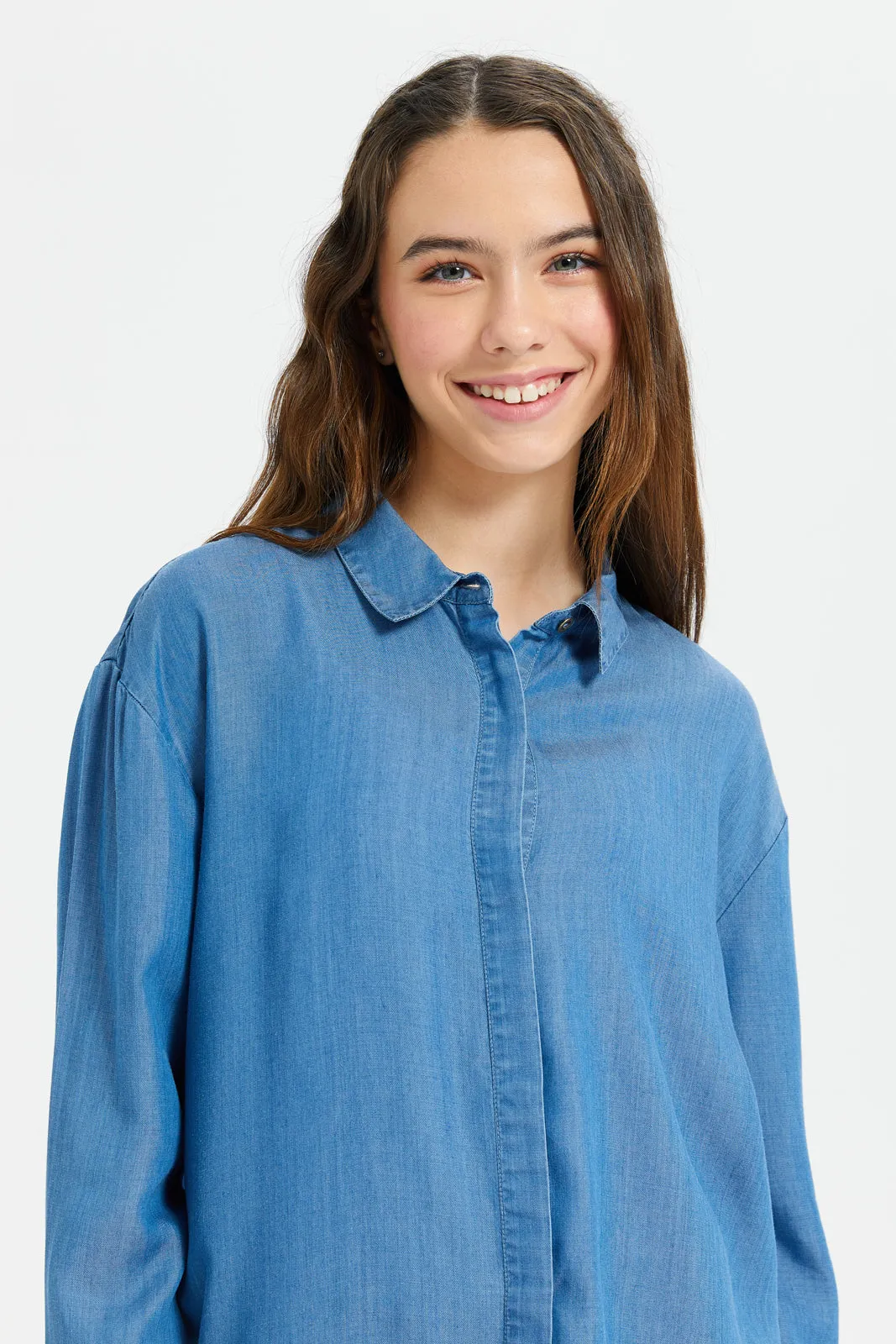 Senior Girls Blue Oversize Collared Shirt