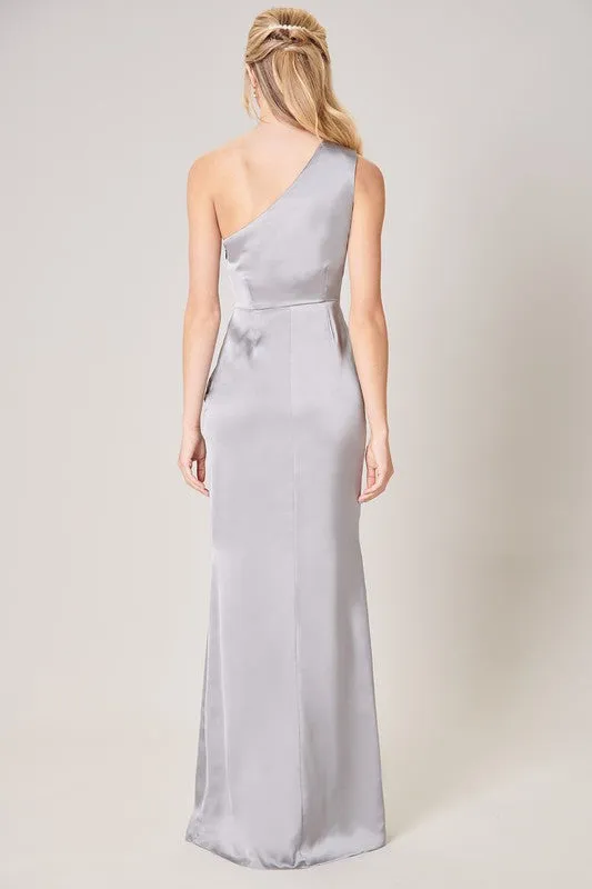 Silver Prestige One Shoulder Asymmetrical Maxi Dress