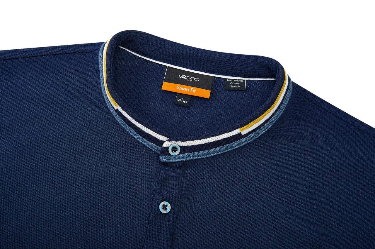 Stand Collar Mercerized Cotton Pique Polo