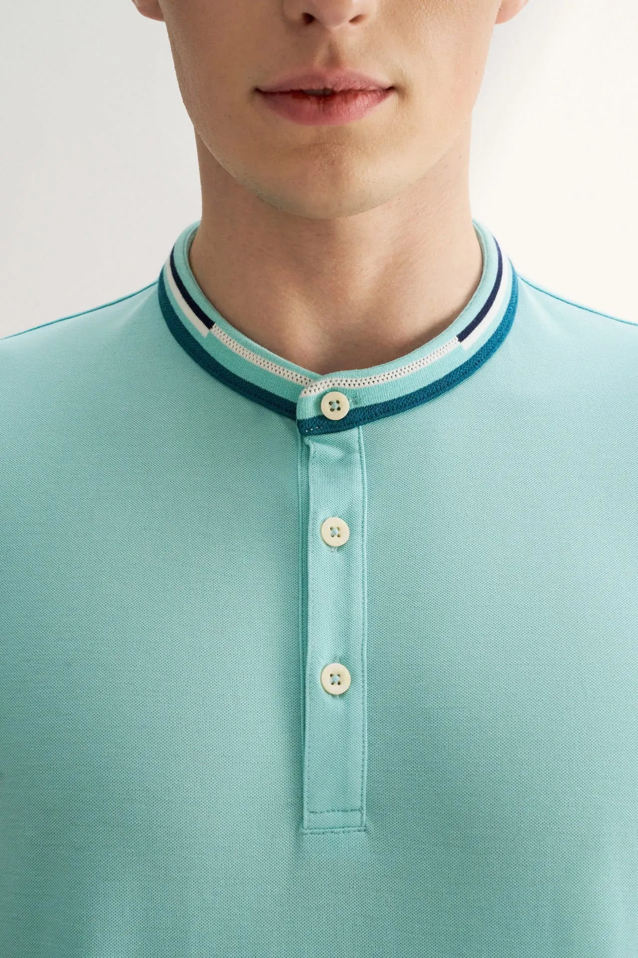 Stand Collar Mercerized Cotton Pique Polo