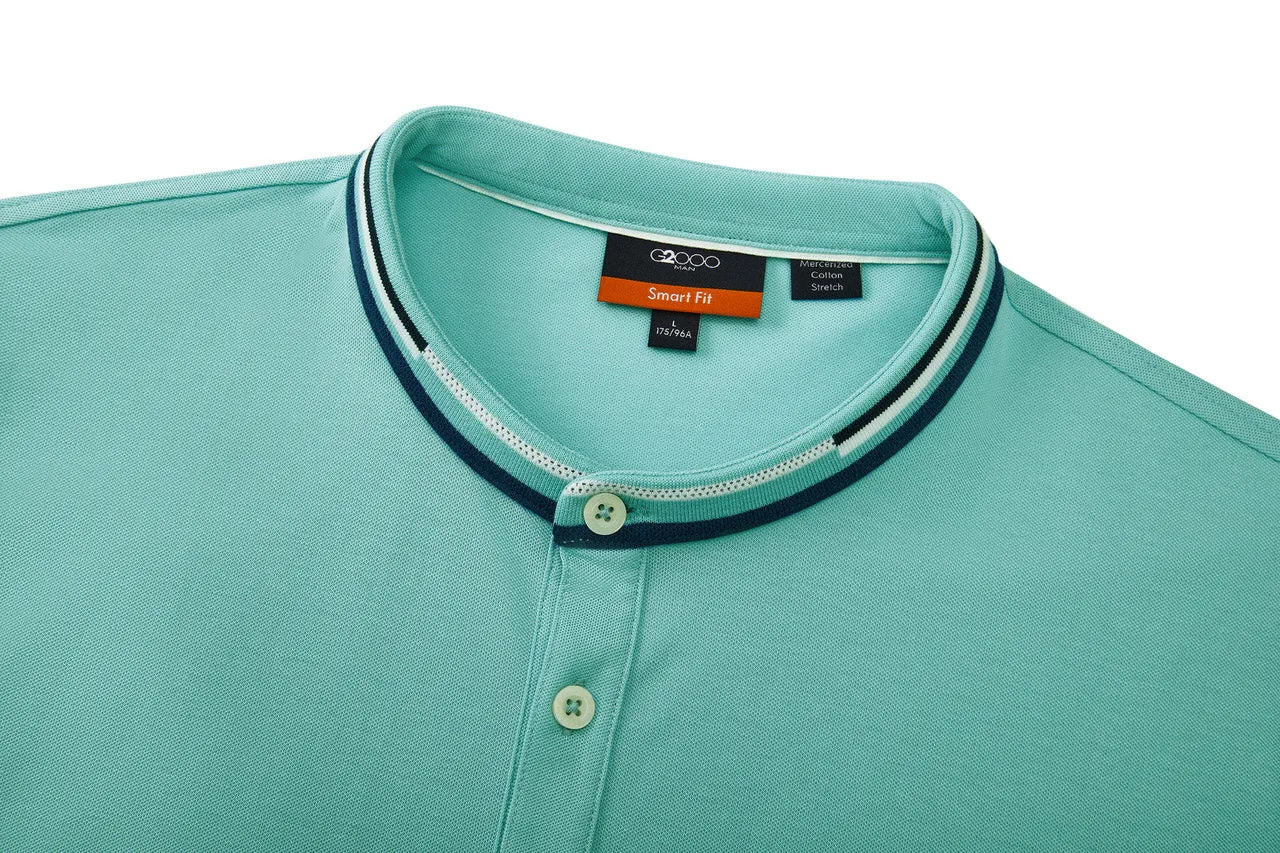 Stand Collar Mercerized Cotton Pique Polo