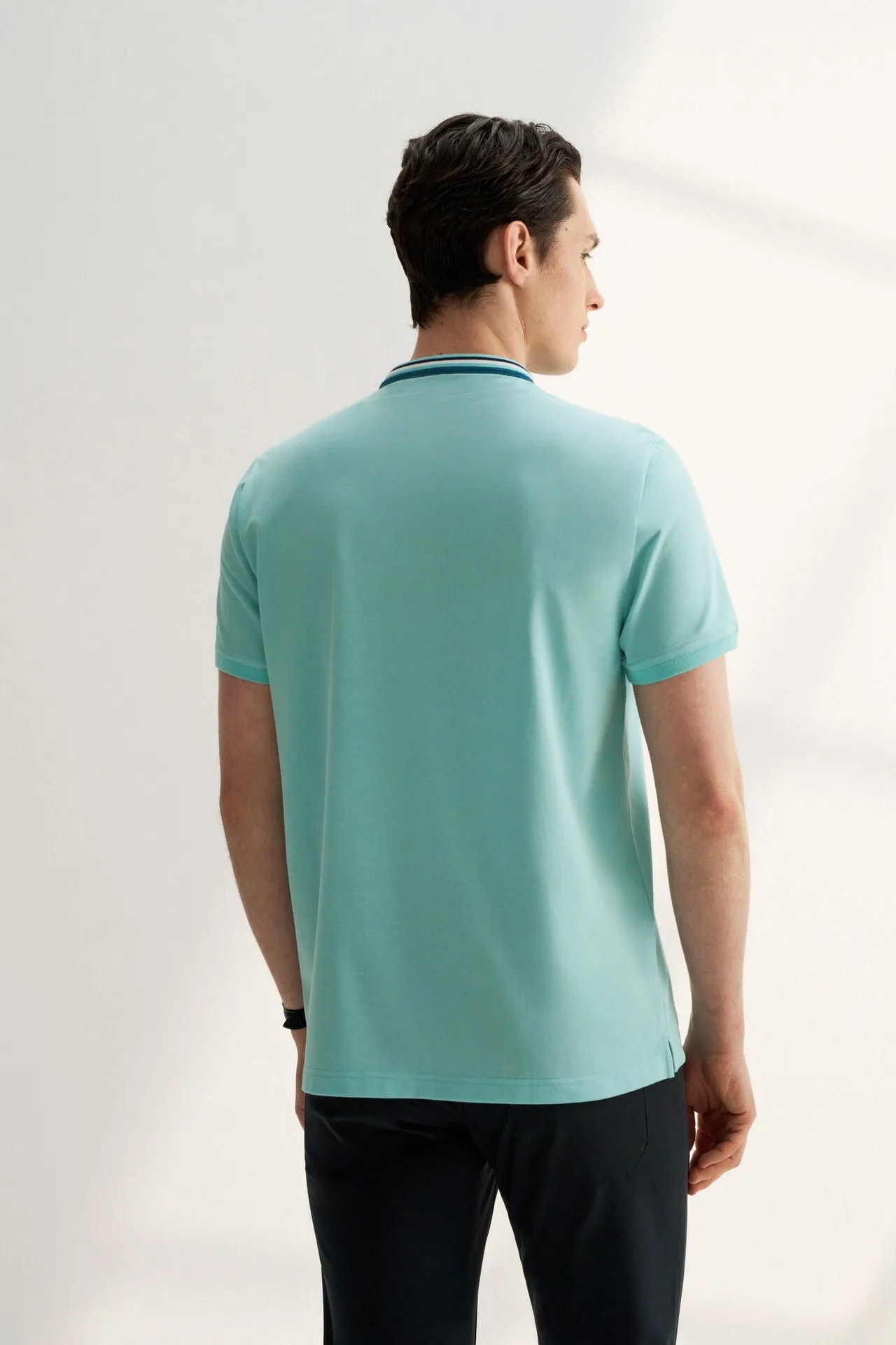 Stand Collar Mercerized Cotton Pique Polo