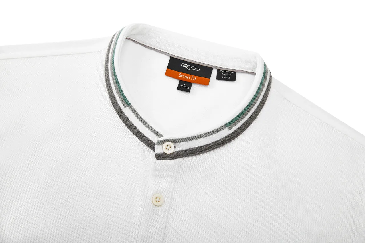 Stand Collar Mercerized Cotton Pique Polo